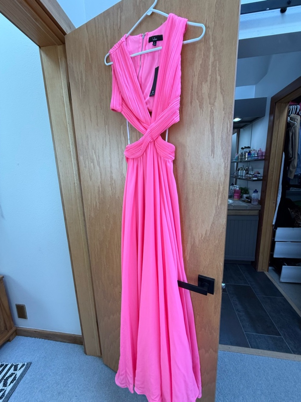 Lulu's Neon Pink Twisted Waist Maxi Dress